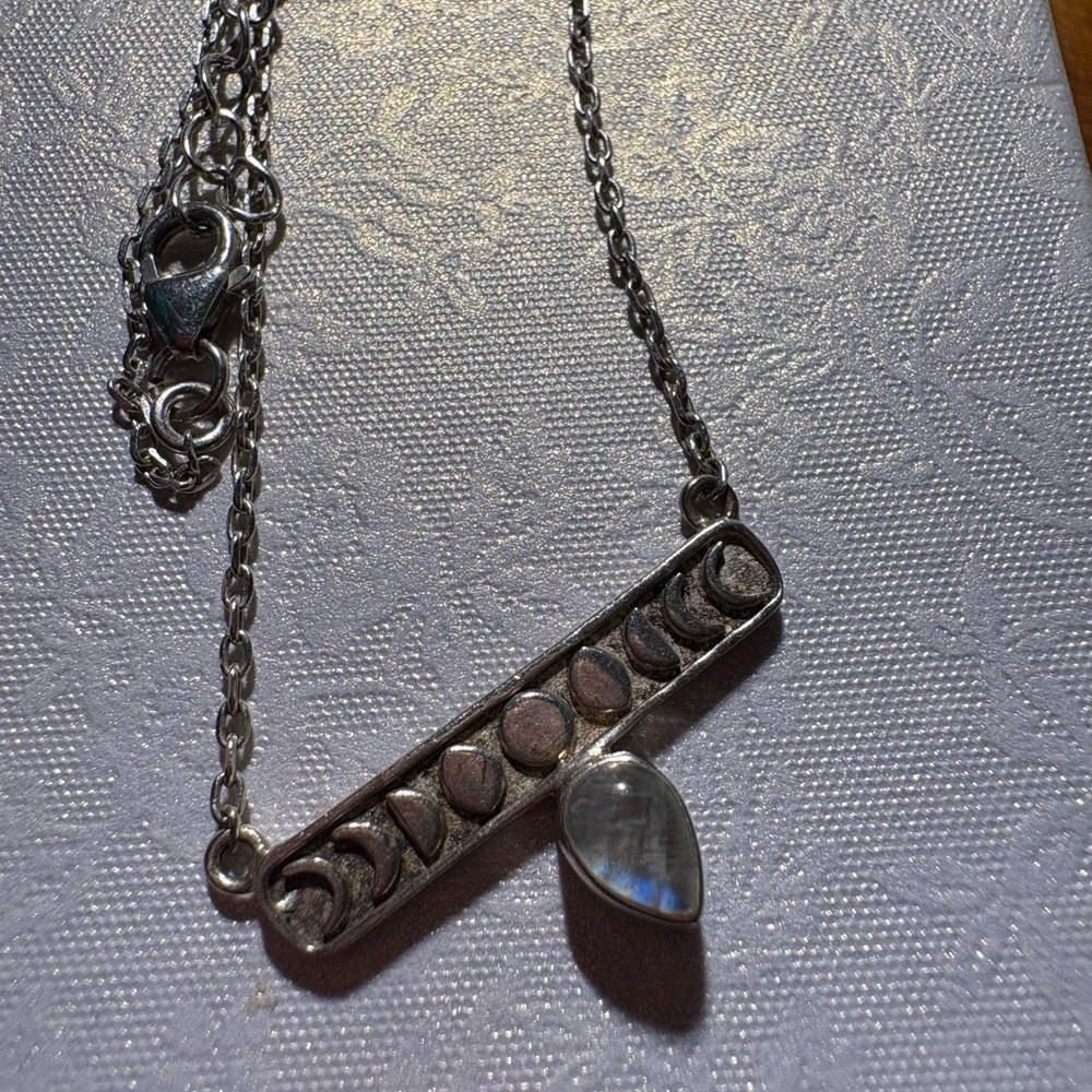 Silver Moon Phase Necklace with Gemstone